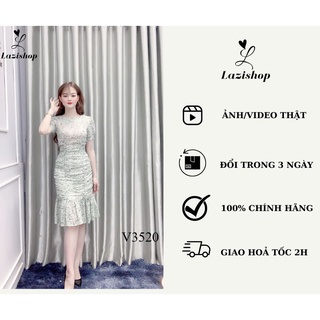 Váy ôm đuôi cá chân váy nhún, hoạ tiết hoa nhí xanh mint LAZI - V3520