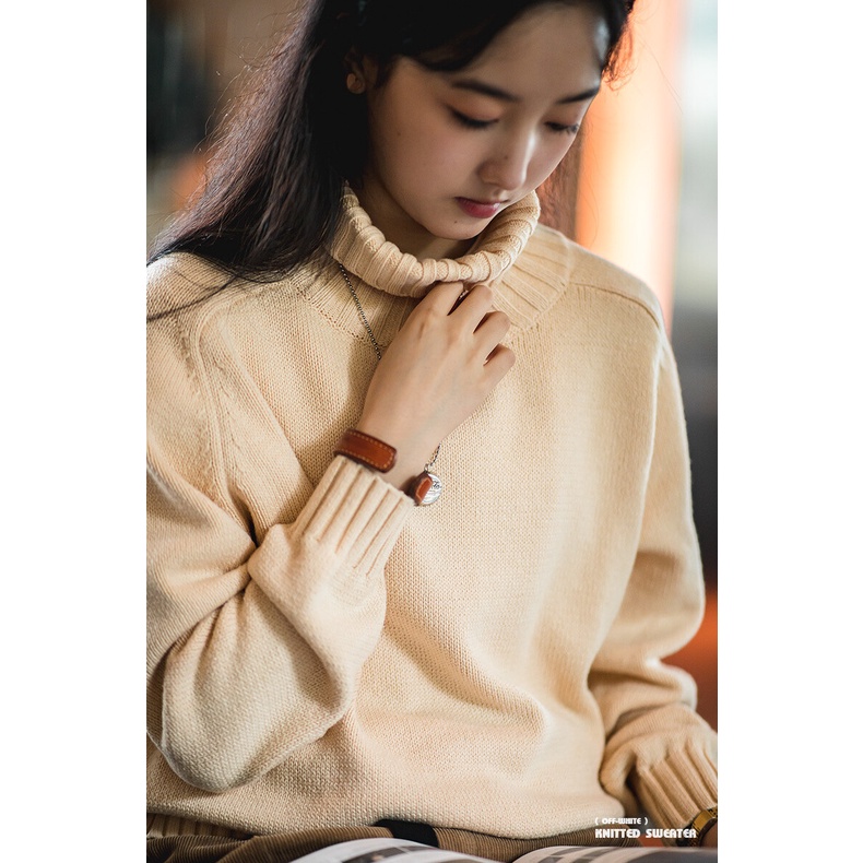 Áo sweater MADEN YW2208229 dệt kim cổ cao dáng rộng phong cách Nhật Bản thời trang thu đông cho nữ