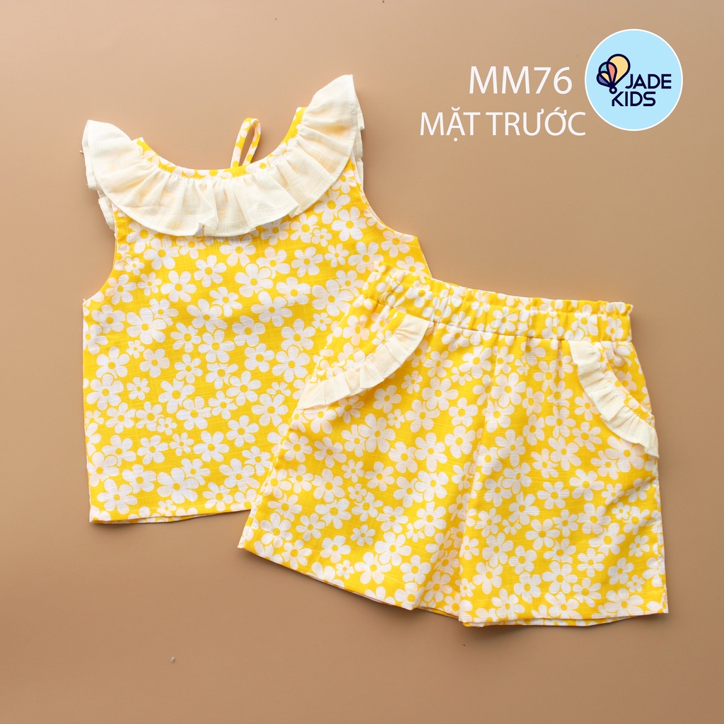 Đồ bộ ba lỗ bé gái vải áo xinh nhẹ thoáng mềm mát, quần đùi ống rộng túi bèo điệu cho bé từ 7kg tới 17kg