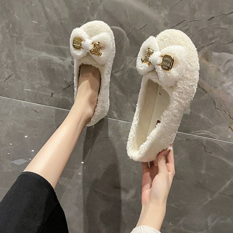 Giày Lông Lót Lông Cừu Phong Cách Mới Mùa Thu Đông Ấm Áp Cho Nữ