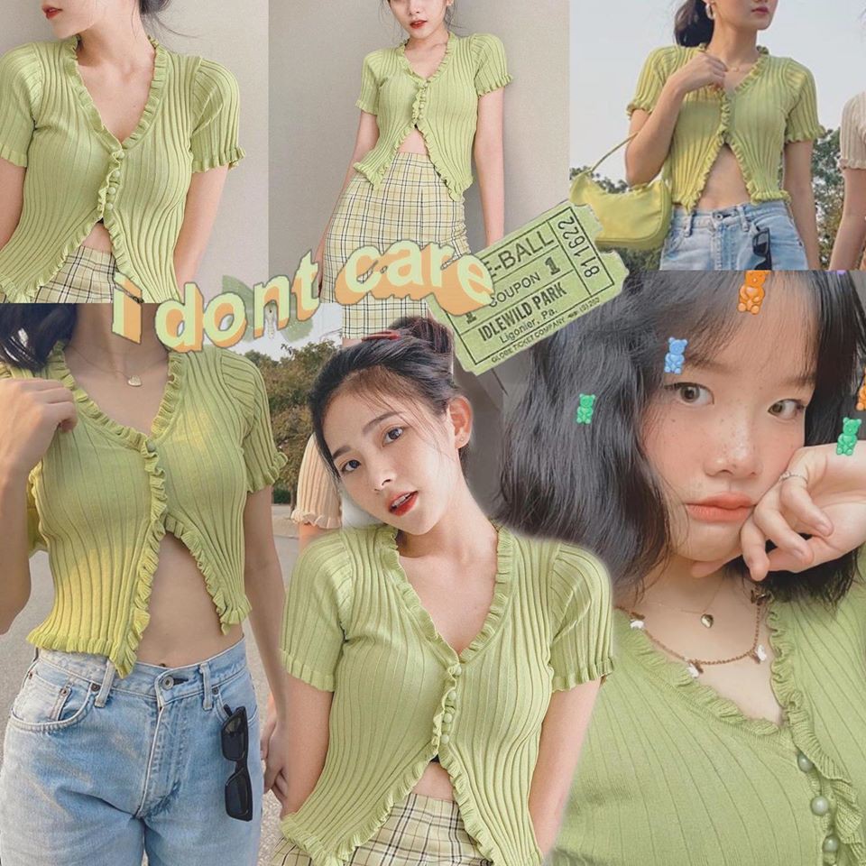 Áo thun croptop Jennie len gân hở eo áo nữ len gân viền nhăn 4 cúc A1893 Feedback KH | BigBuy360 - bigbuy360.vn