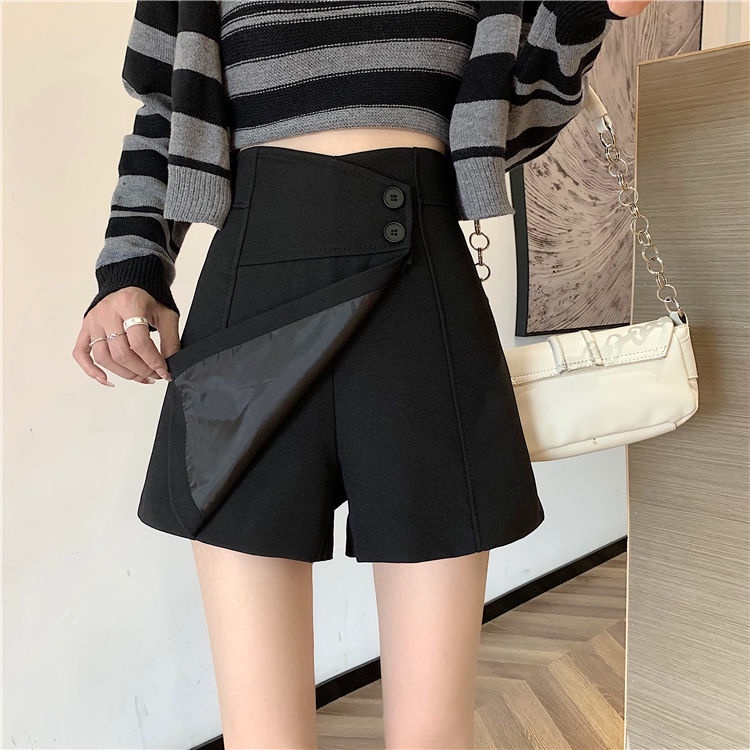 Quần Short Lưng Cao Ống Rộng Màu Sắc Đơn Giản Cho Nữ