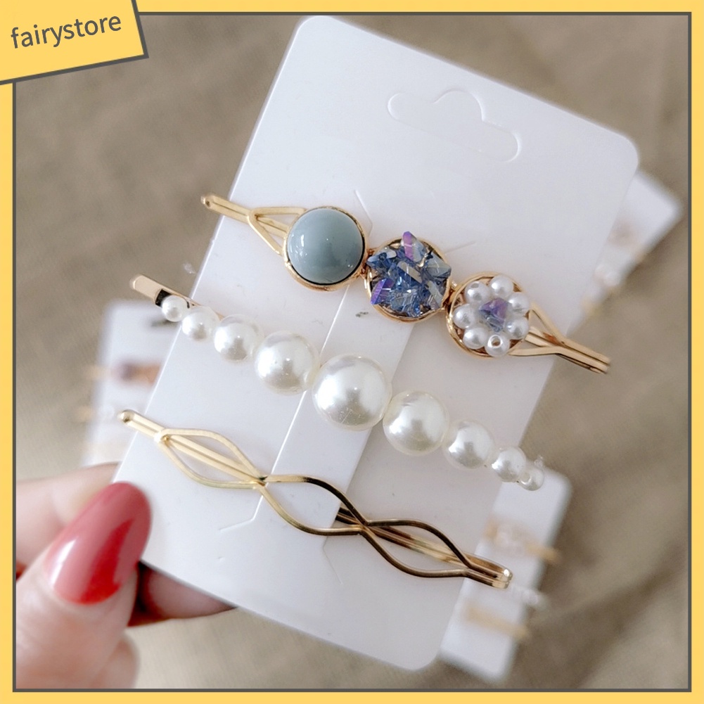 Set 3 kẹp tóc kim loại đính ngọc trai giả thời trang cho nữ