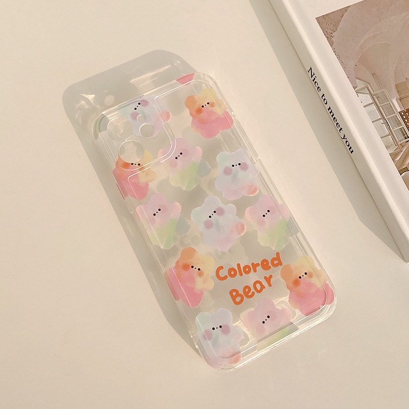 ốp iphone 11 Ốp điện thoại TPU trong suốt họa tiết gấu màu nước cho iPhone 11 Pro Max X Xr Xs Max 7 8 Plus Se 2020 12 pro max 12 mini 13 pro max 13 mini