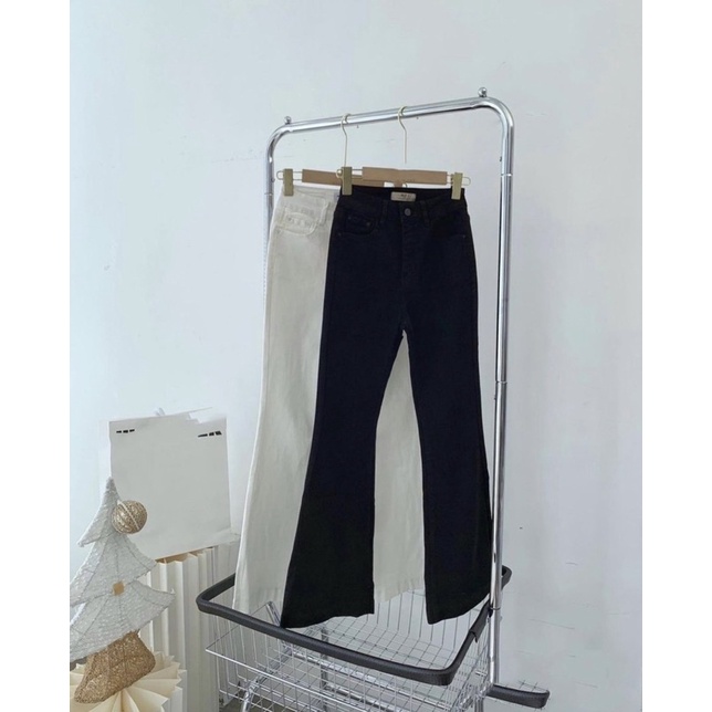 Quần jeans nữ ống loe màu trắng đen dáng dài cạp cao phong cách Ulzzang Hàn xu hướng thời trang cá tính sành điệu loại 1