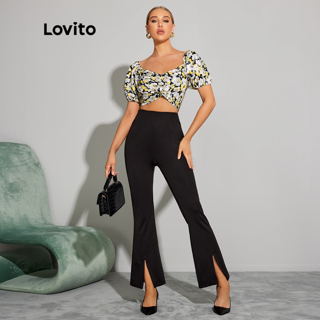 Lovito DAY &amp; NIGHT GLAMOR Elegant Floral Knot Smocked Bishop Sleeve Women Blouse L32LE007 (Nhiều màu)