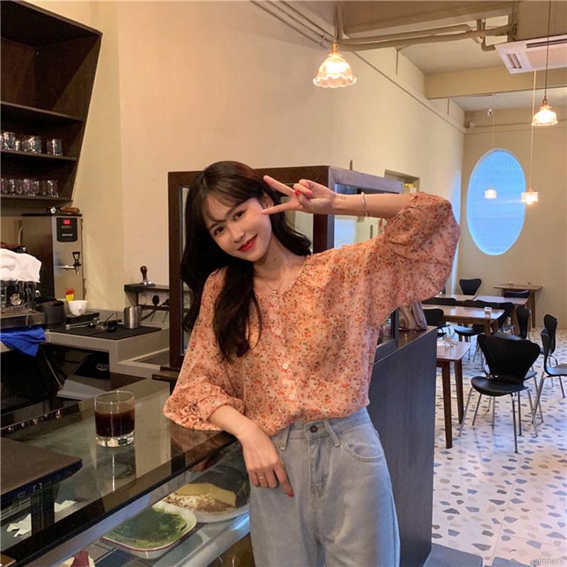Women's Korean-style chiffon floral long-sleeved thin shirt | BigBuy360 - bigbuy360.vn