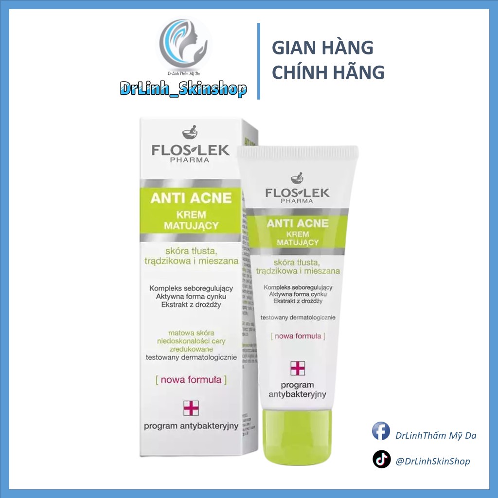 Kem dưỡng ẩm cho da dầu mụn Floslek Anti Acne kiểm soát dầu và điều tiết nhờn DA03
