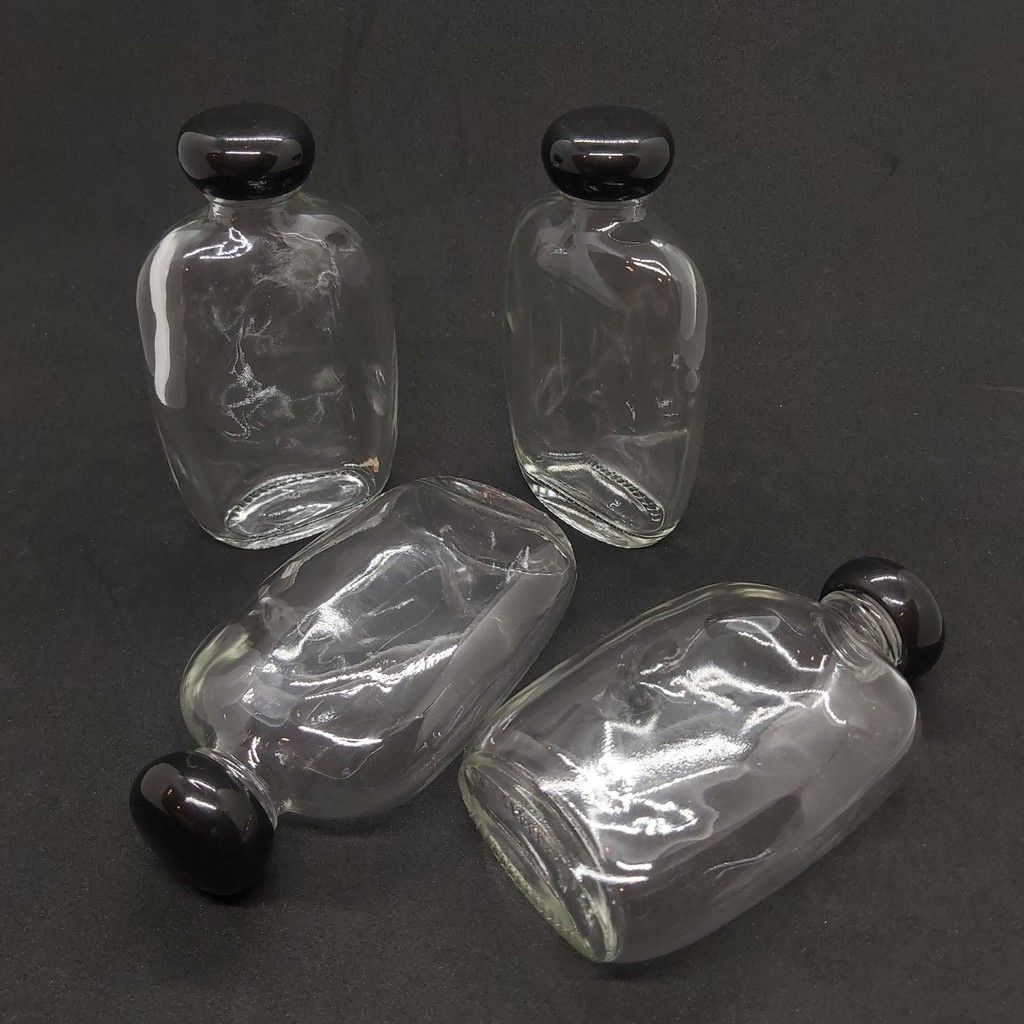 Chai thủy tinh 100ML (combo 2 chai) mẫu Bầu Dục, Dẹt - Nắp nhựa đen tròn