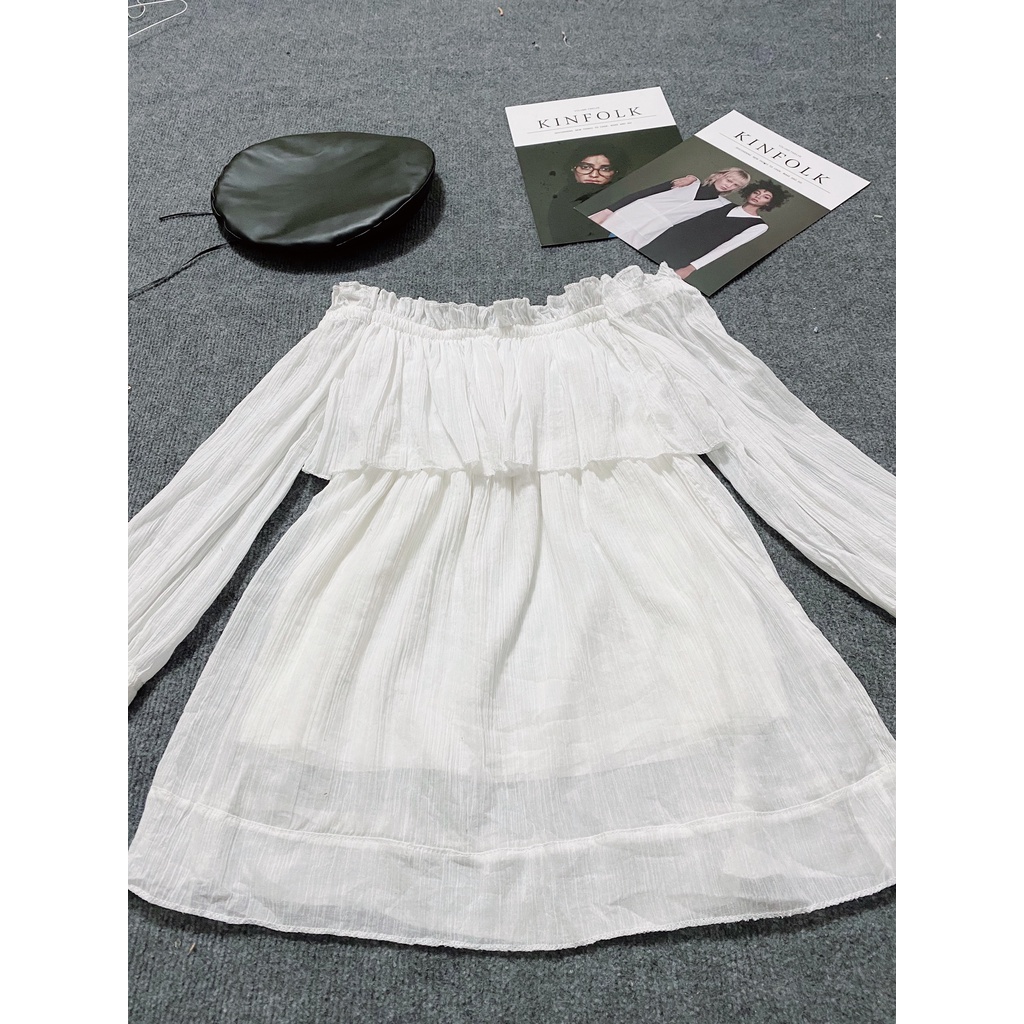Áo váy babydoll trắng bánh bèo JULYF - Đầm mini trễ vai tay dài bồng bánh bèo tiểu thư, học sinh hàn quốc ulzzang