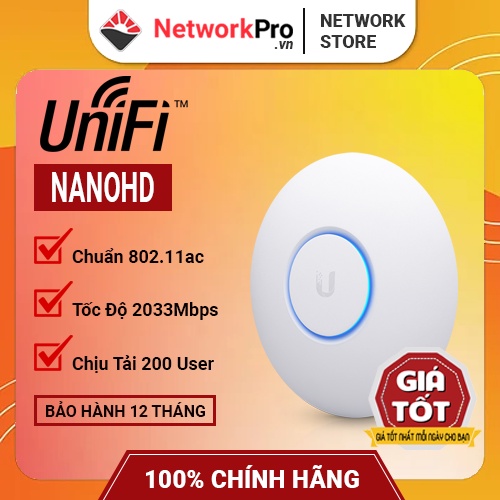Bộ Phát Wifi Unifi AP NanoHD 802.11ac Wave2 MU-MIMO 2033Mbps - Hỗ trợ 200 User (Hàng chính hãng)