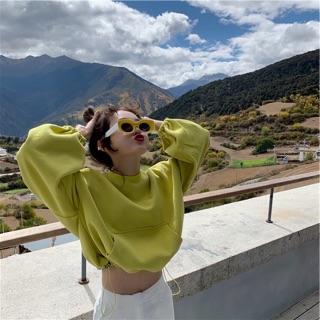Áo nỉ sweater tay bồng croptop ullzang