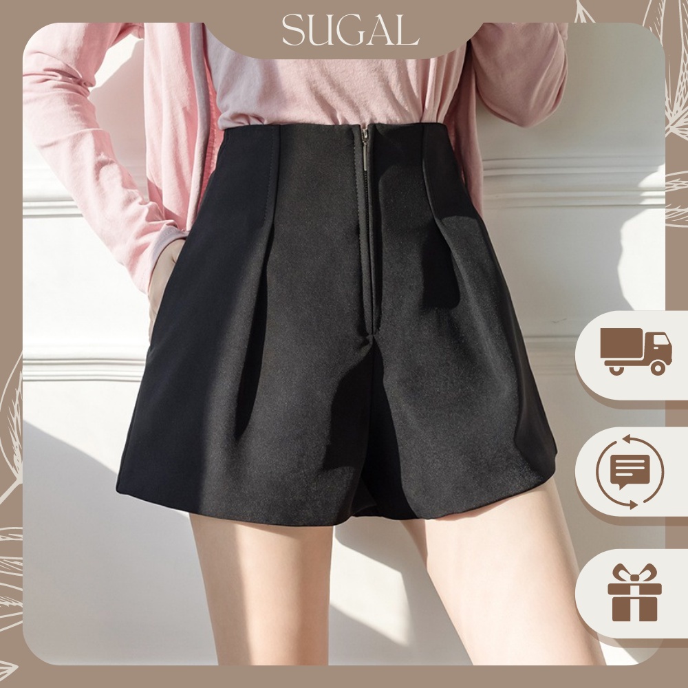 Quần Short Nữ Lưng Cao Xếp Ly Chất Vitex Cao Cấp Phối Khóa Sugal SHORT NU 005V1