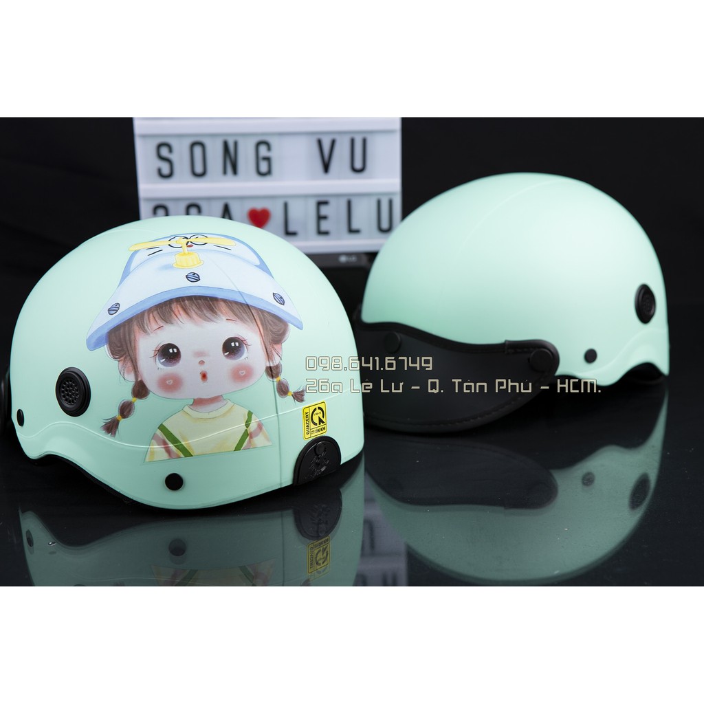 MŨ NÓN BẢO HIỂM NGƯỜI LỚN HÌNH CHIBI - MÀU XANH