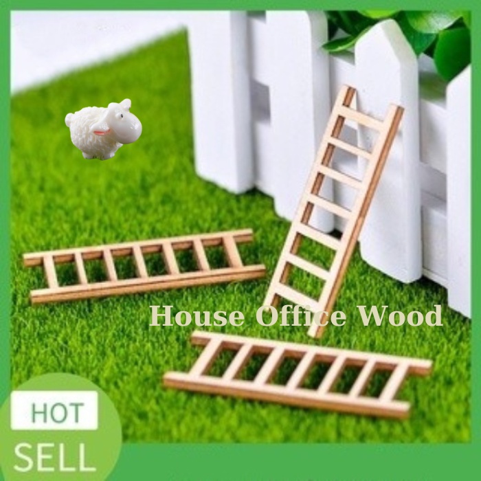 Cầu thang gỗ mini phụ kiện tiểu cảnh sen đá, xương rồng, chậu cây để bàn (Combo 3c)