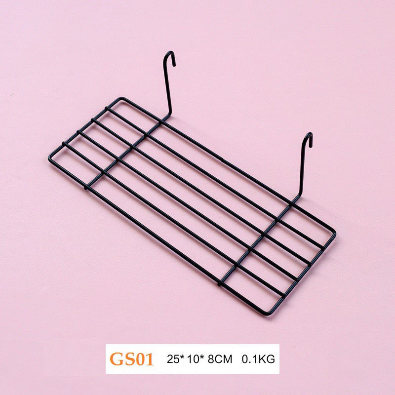 Bộ sản phẩm: Khung lưới trang trí treo tường - Phụ kiện trang trí rổ sắt cài lưới đựng đồ đa năng.