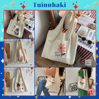 Túi tote vải Tuinuhaki túi canvas liền thân ngăn ngoài hình đẹp HAKI F7510