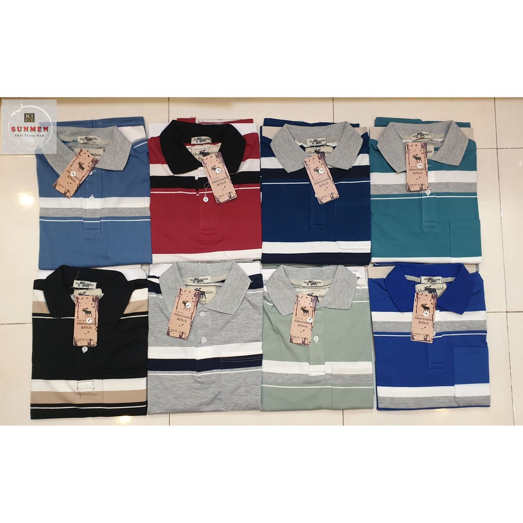 [HCM] Áo Thun Polo Trung Niên Ngắn Tay From Rộng Tay Lỡ Vải Cotton Thiết Kế Sọc Ngang Tối Giản Thanh Lịch Size 50-75kg