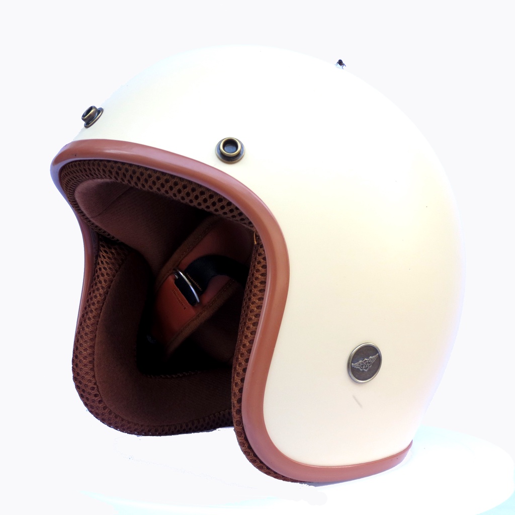 Mũ bảo hiểm 3/4 NTMAX trắng bóng lót nhiều màu + tặng kèm lưỡi trai