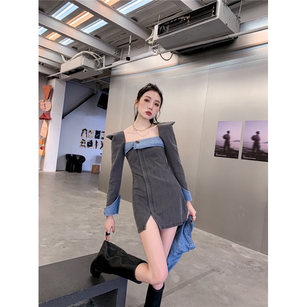 đầm jeans ngắn tay dài koreastyle