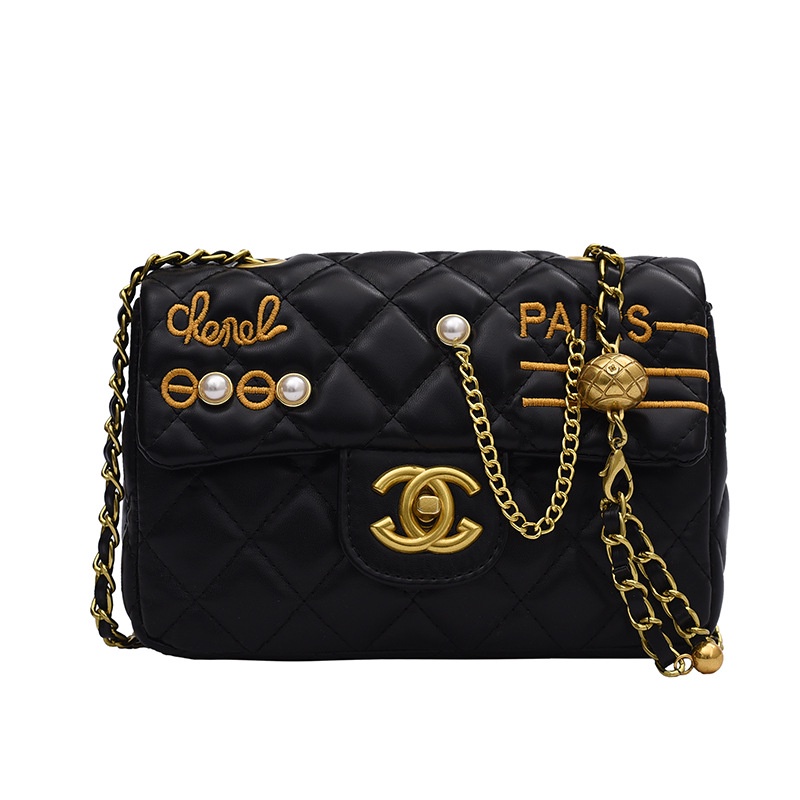 Túi Đeo Chéo Hình Vuông Cỡ Nhỏ 2022 Đính Ngọc Trai Màu Vàng Thời Trang Cho Nữ