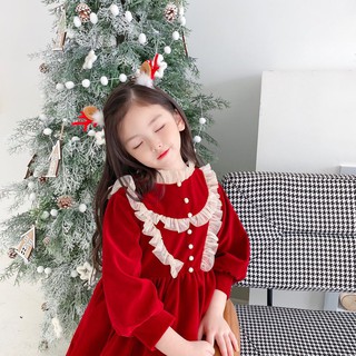 VÁY NHUNG ĐỎ VIỀN CHO BÉ