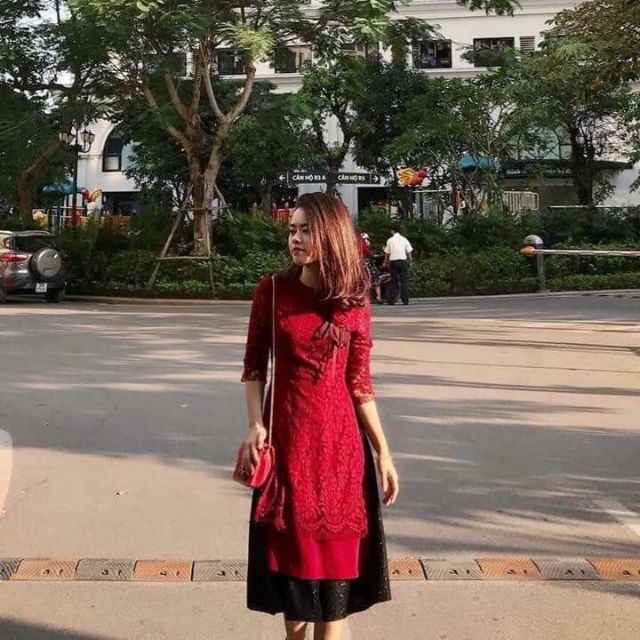 SÉT ÁO DÀI CÁCH TÂN+ CHÂN VÁY REN CÓ KÈM HOA CÀI 💋