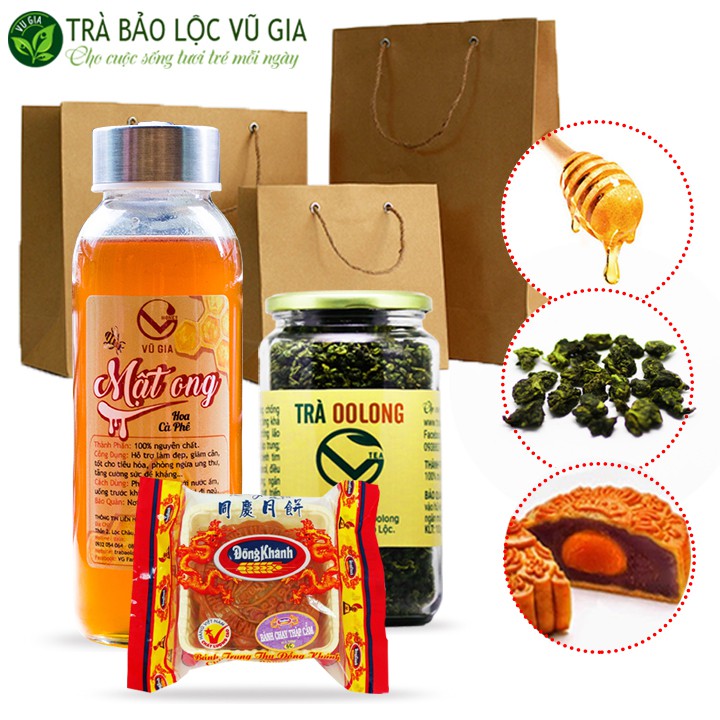 [QUÀ TẶNG TẾT TRUNG THU ] Combo Mật Ong Hoa Cà Phê 420g + Trà Oolong Vũ Gia 85g+ Bánh Trung Thu Đồng Khánh 150g