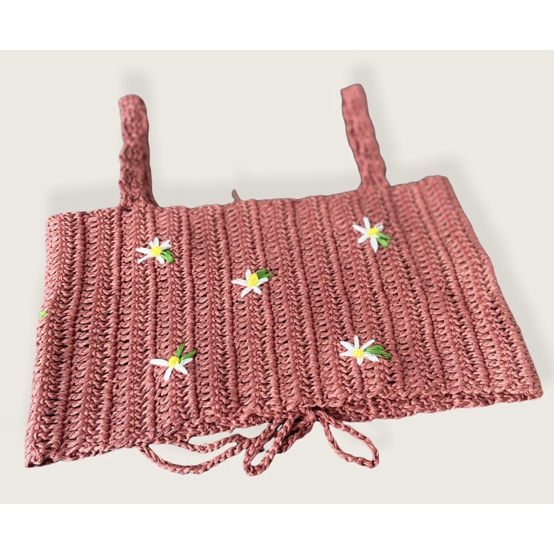 Áo len 2 dây thêu hoa