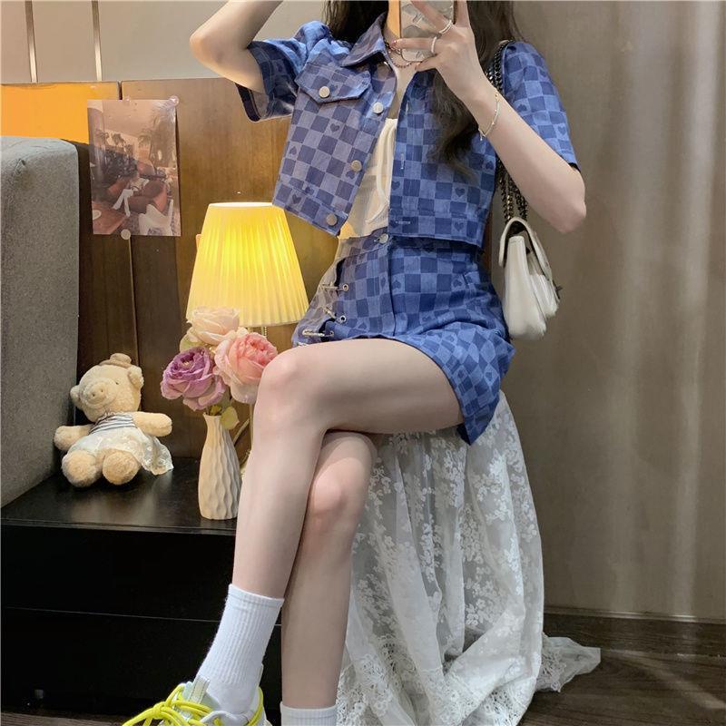 Set Áo Khoác Kẻ Sọc Caro Và Chân Váy Thiết Kế Xinh Xắn Cho Nữ