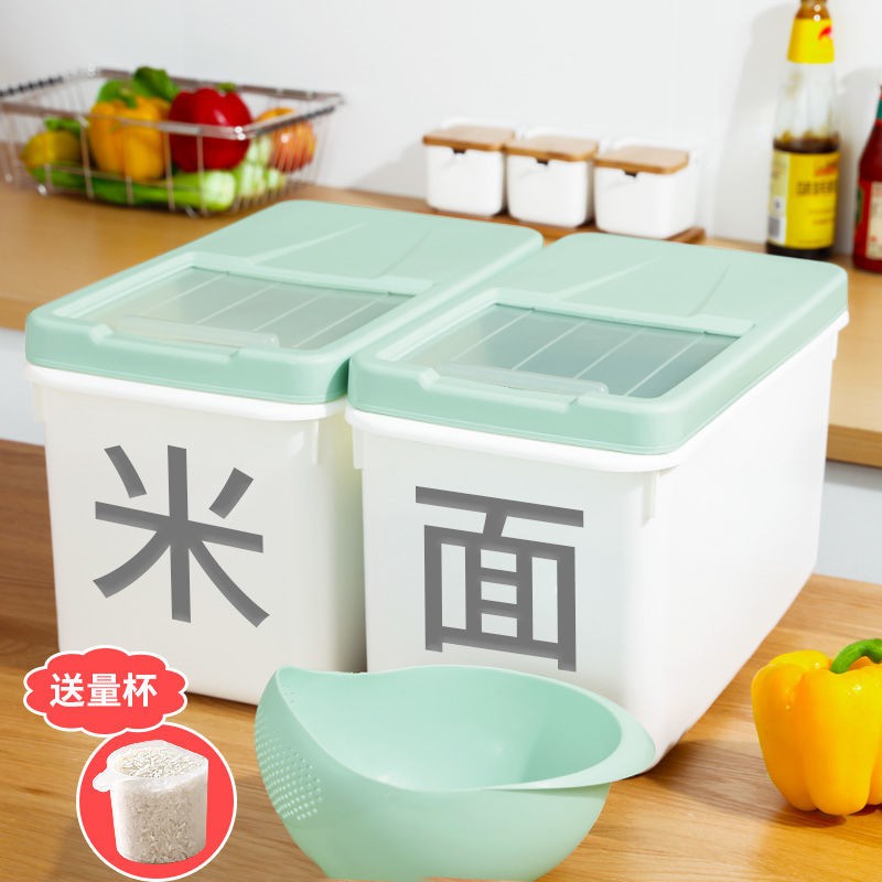 Đồ dùng nhà bếp & Phòng ăn☞㍿﹊Bảo quản nhà bếp chống ẩm 20 catties 30 50 thùng gạo kín bột côn trùng Hũ nhựa đựn
