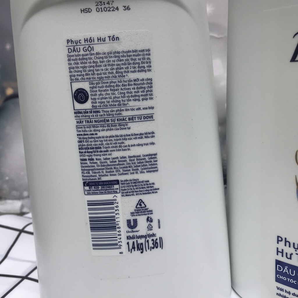 Dầu gội DOVE phục hồi hư tổn chai 1,4kg.