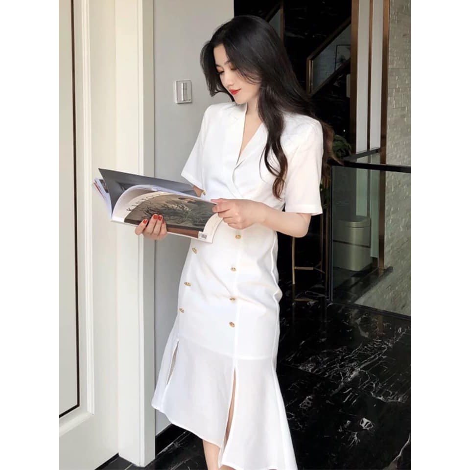 VÁY CỔ VEST ĐUÔI CÁ XẺ