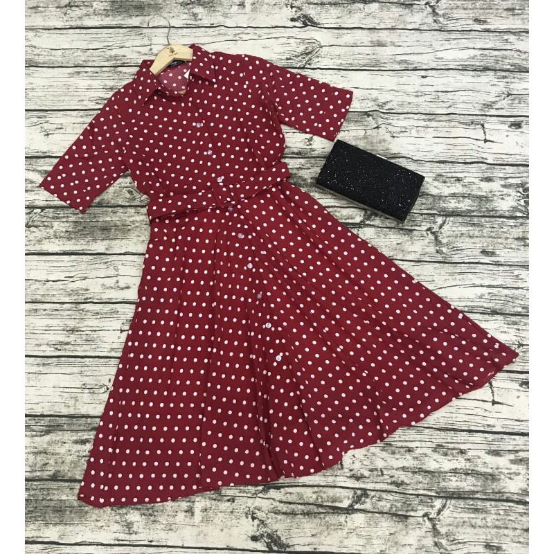 Đầm xòe Chấm Bi Kèm Bell Có Túi