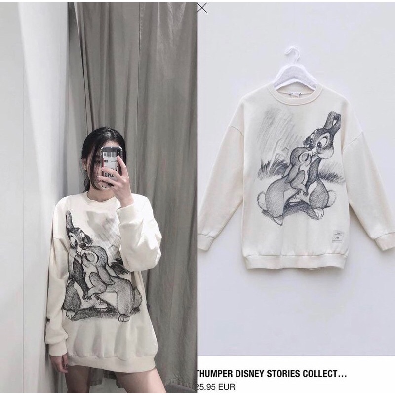 Áo nỉ Zara thỏ disney ảnh tự chụp ở cuối