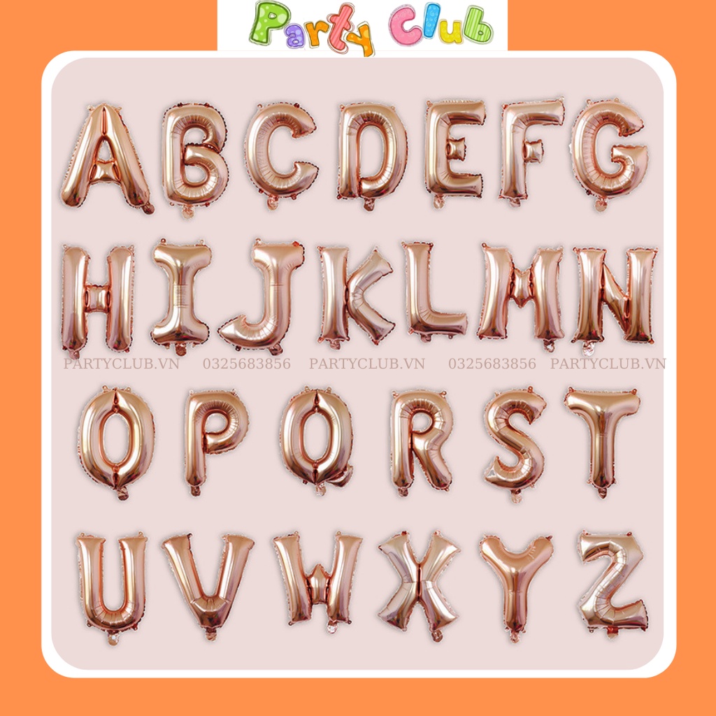 Bóng bóng chữ cái ghép tên màu vàng hồng size 40cm trang trí tiệc sinh nhật, cưới hỏi