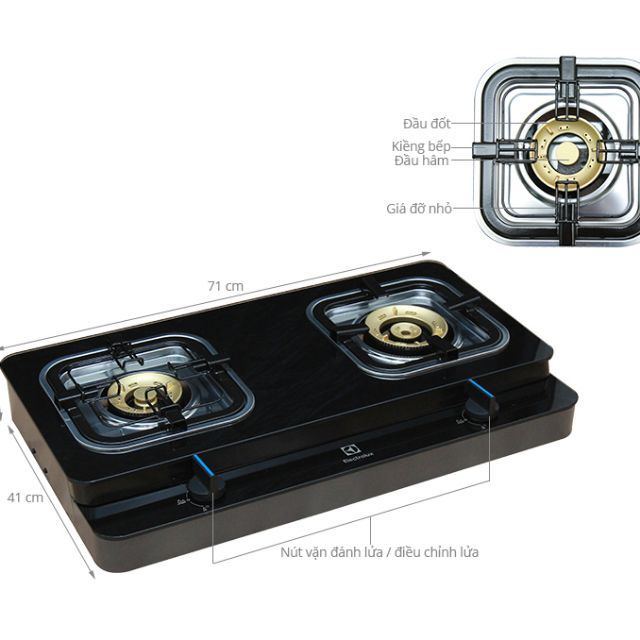 Bếp gas đôi Electrolux 728 Hàng trưng bày +TẶNG DÂY GAS Đầu Đốt đồng thau chịu nhiệt cao cấp