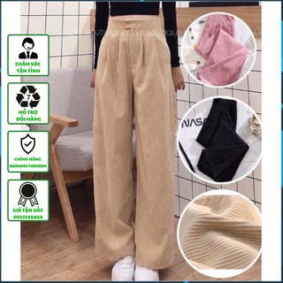 Quần ống rộng nữ chất nhung tăm quần sớ ống xuông cạp khóa dài 100cm thời trang Banamo Fashion 952