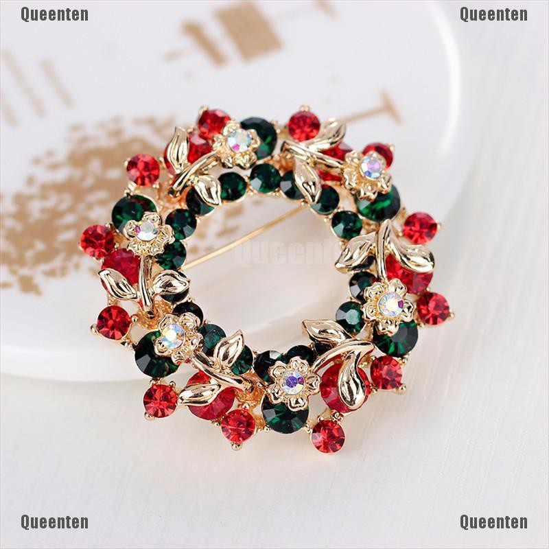 ★Queen★Hot Crystal Jewelry Round Garland Christmas Brooch Pin Party Gifts Santa Claus