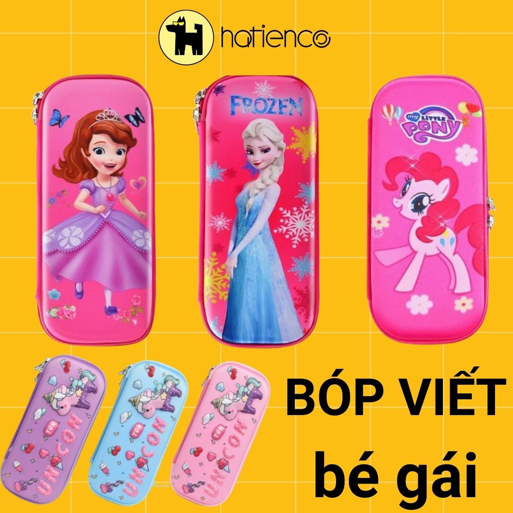 Bóp viết, hộp bút nhựa cứng Eva cao cấp, chống sốc & chống nước màu hồng dễ thương cho bé gái