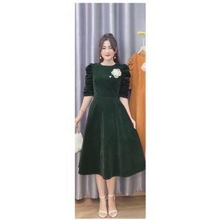 Váy Nhung Tuyết Hàn Cao Cấp Kèm Hoa Cài, 5 Gam Màu Cực Đẹp Kandy V5