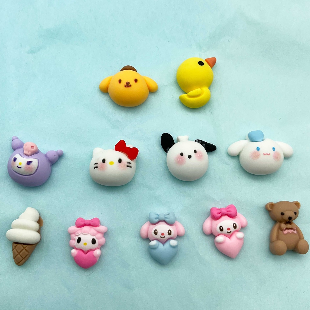 SANRIO Bộ 20 Phụ Kiện Trang Trí Móng Tay / Điện Thoại Hình Gấu / Kem / Vịt Vàng 3D Dễ Thương DIY