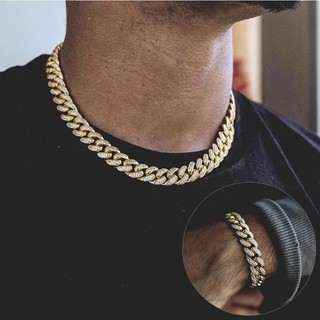 Combo Dây chuyền và vòng tay đính đá mạ vàng titanium không gỉ