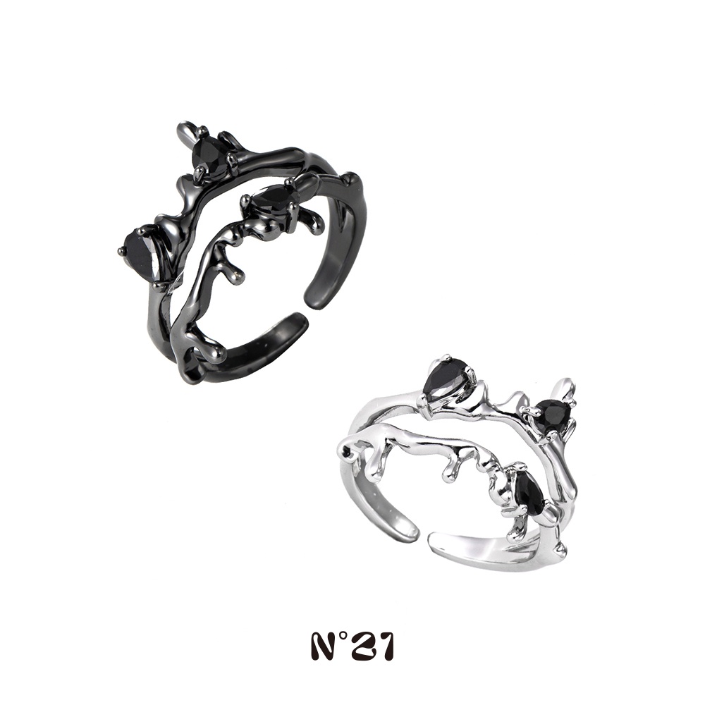 Nhẫn Hở Hình Cành Hoa Màu Đen / Bạc Phong Cách Retro 19A1618