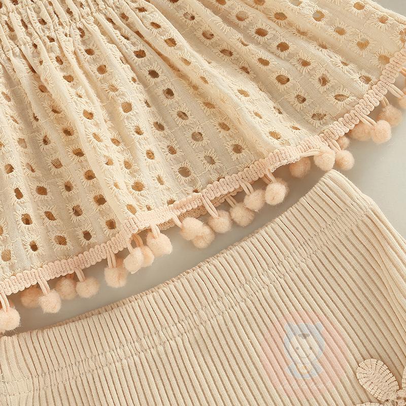 Set Đồ Mùa Hè Gồm Áo Ba Lỗ Màu Trơn Cắt Xẻ Tà + Quần Ngắn Có Diềm Xếp Ly Đơn Giản Cho Bé Gáia6
