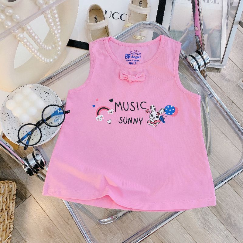❤️9-32kg❤️ Áo ba lỗ cotton Sài Gòn BB Angel in thỏ đính nơ