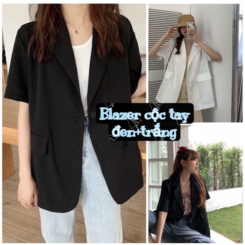 Áo blazer cộc tay đen + trắng SẴN