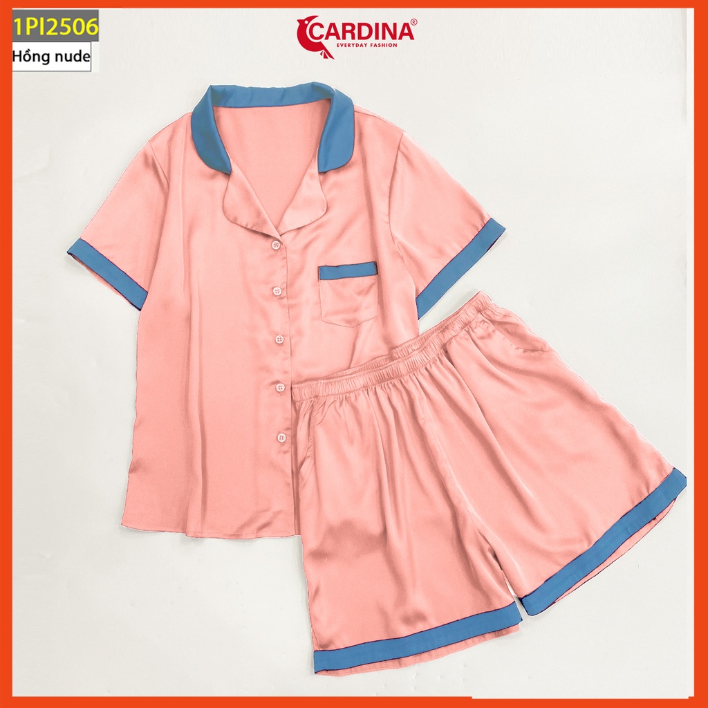 Đồ Bộ Pijama Nữ CARDINA Chất Lụa Satin Nhật Cao Cấp Áo Cộc Tay Quần Đùi Pha Màu Tinh Tế 1Pi25