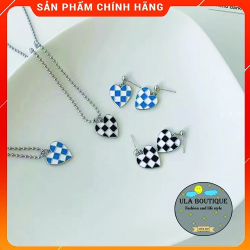 Combo dây chuyền hoa tai caro ULA Shop cá tính phong cách Hàn Quốc new arrival 2022
