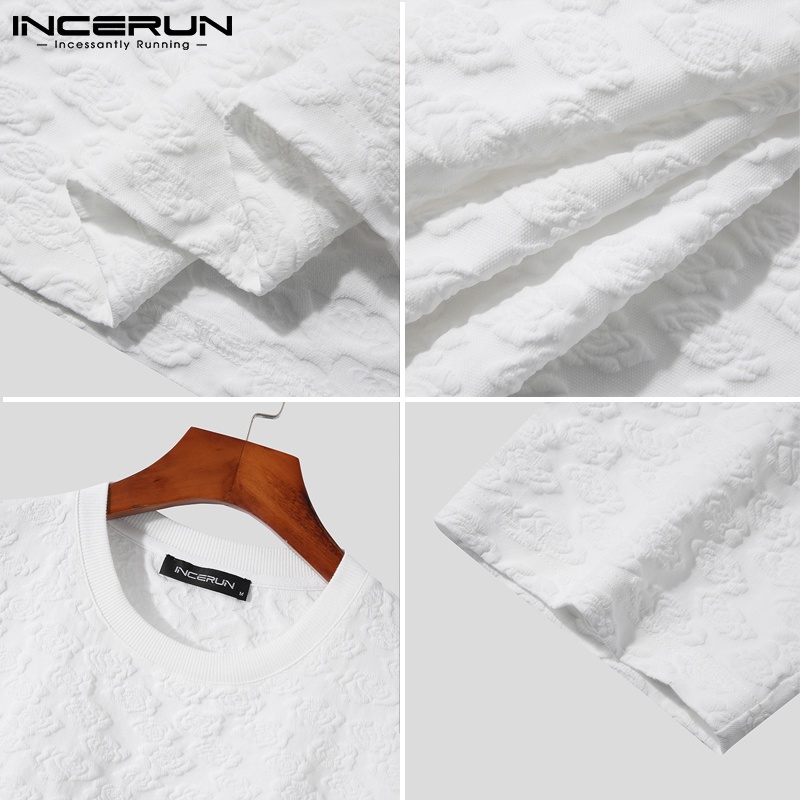 Áo thun INCERUN tay lửng màu trơn in nổi phong cách Nhật Bản sành điệu cho nam